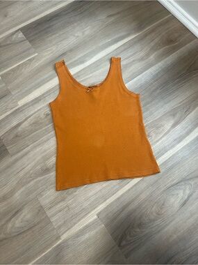 Y2K Vintage New York and Company Women's Ribbed Tank Top - Rust Orange